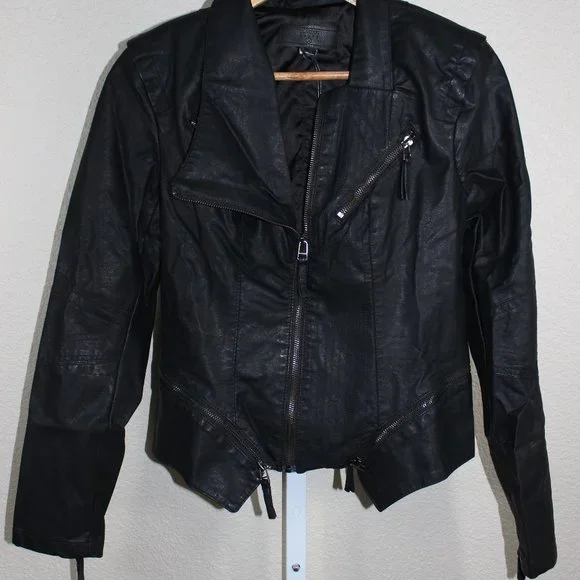 BlankNYC Onyx Vegan Leather Moto Jacket Black Zippered Pockets & Sleeves Multi - Picture 4 of 16
